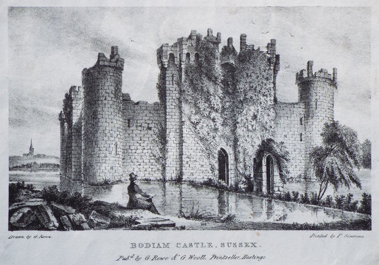 Lithograph - Bodiam Castle, Sussex, Sussex. - Rowe